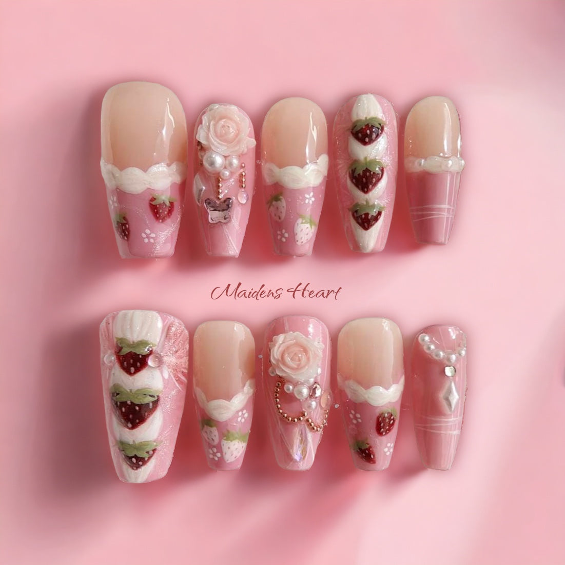 “Strawberry Reverie” press on nail set